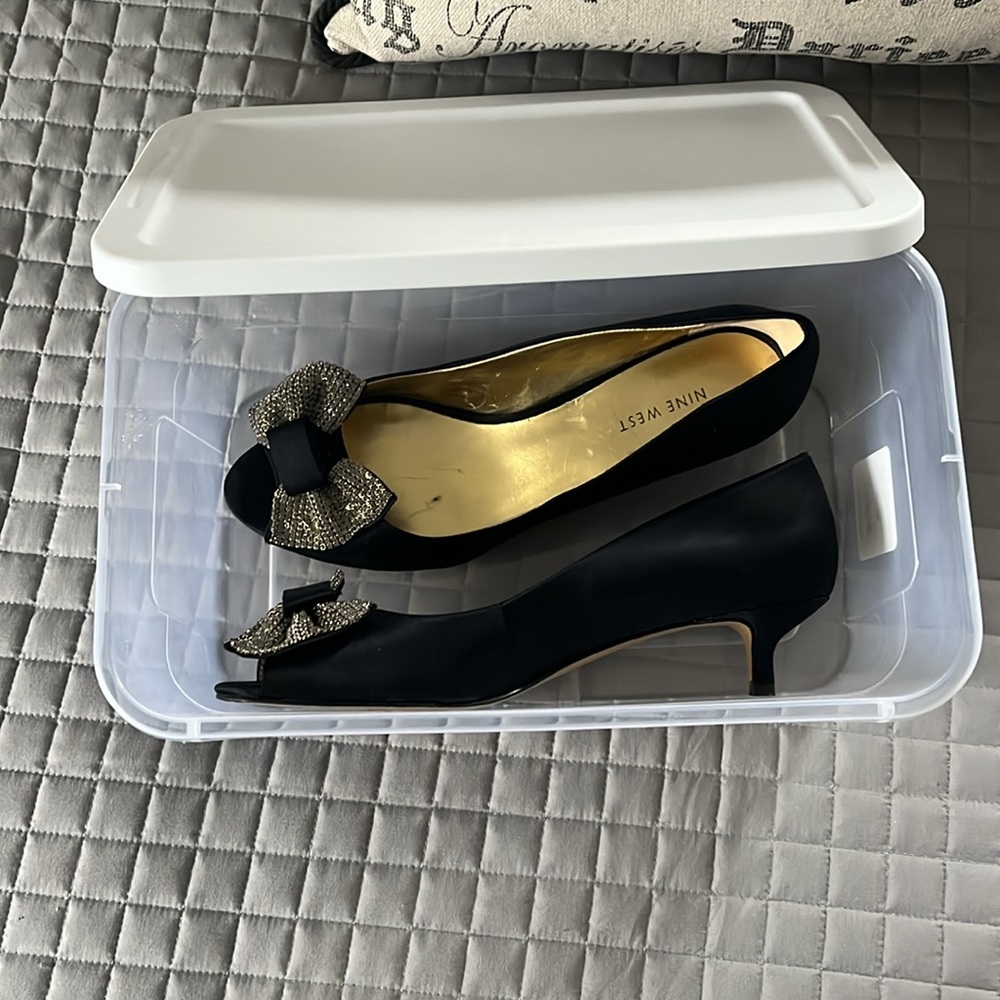 Nine West Black and Silver Heels with Rhinestone Embellishments - Picture 8 of 8